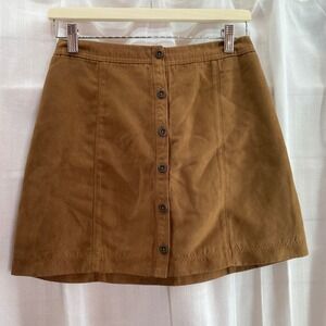 Hollister Suede Button Front‎ A Line Mini Skirt Tan Women's 1 Chocolate Brown